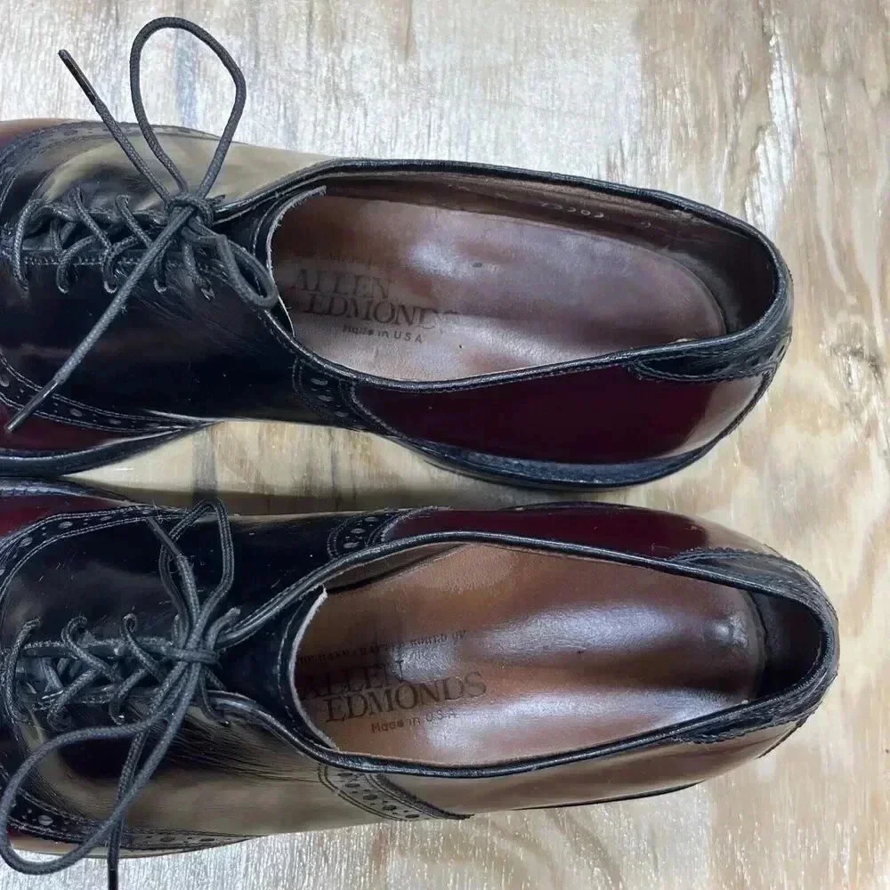 Allen Edmonds Polo Burgundy Black Leather Saddle Oxford Dress Shoe Size 9.5 A